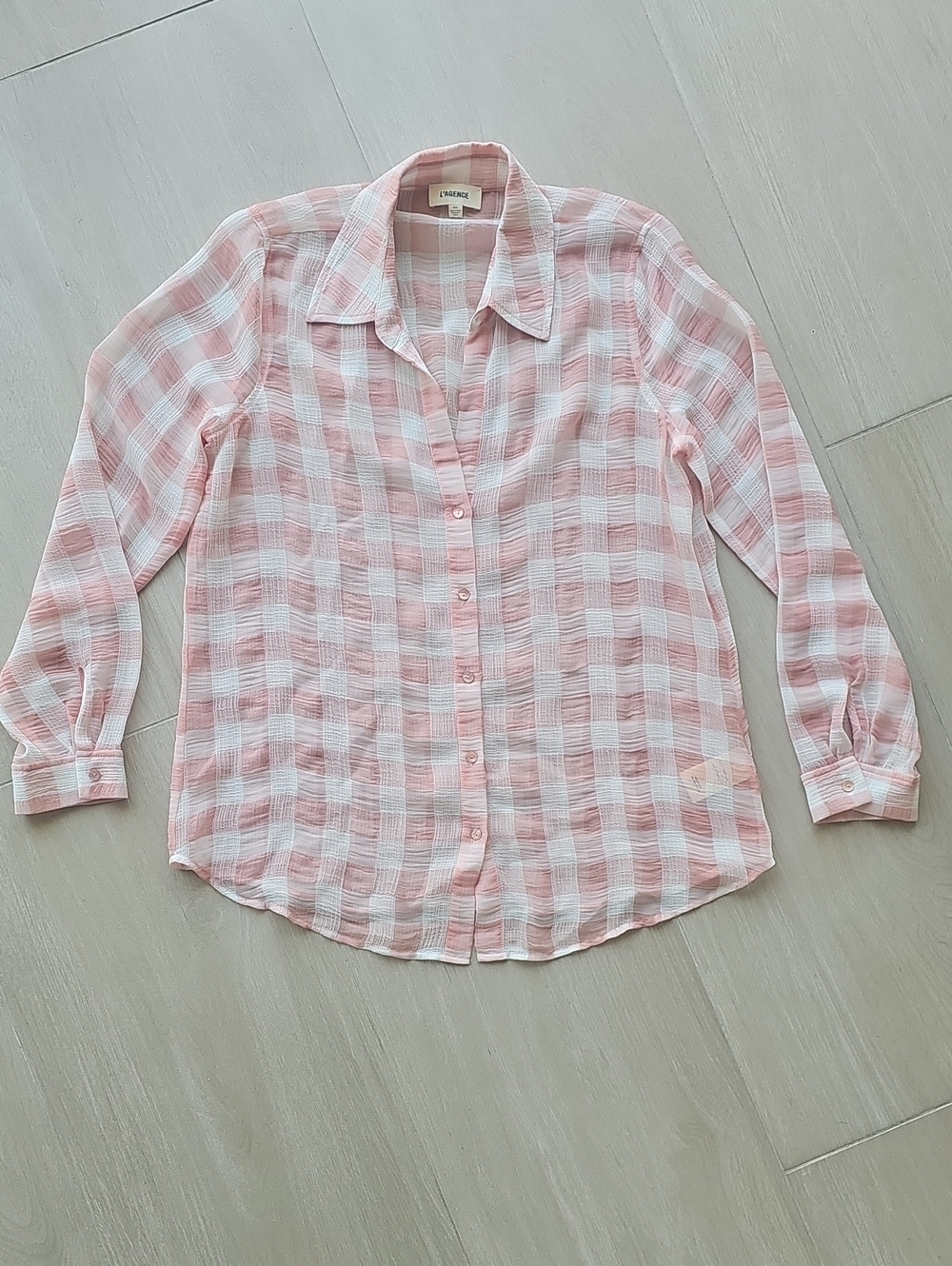 L'AGENCE Pink & White Gingham Button-Down Shirt